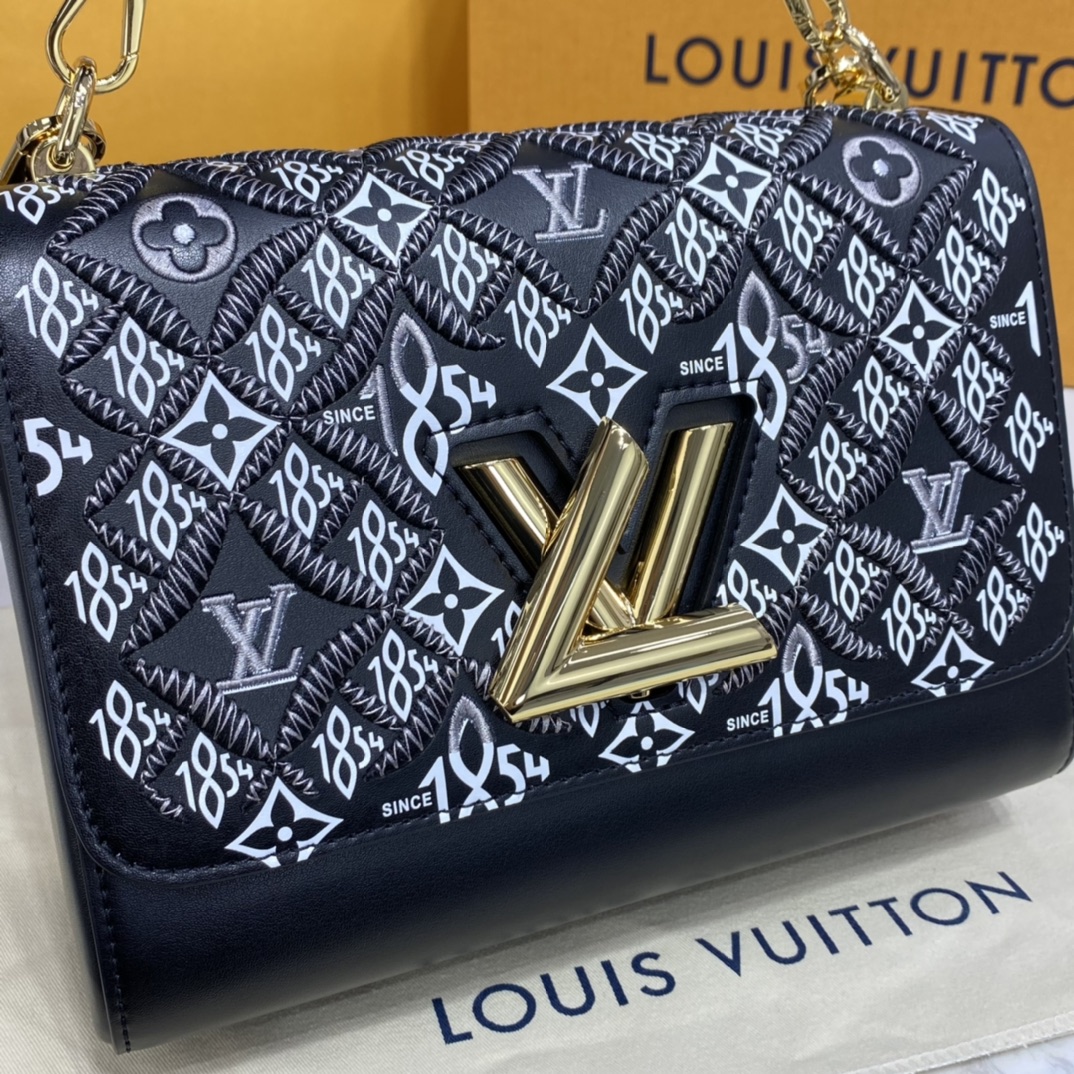 Louis Vuitton SINCE 1854 TWIST MM Handbag Embroidered Leather M57442 Grey